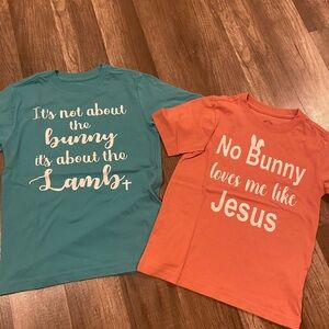 Two Kids Christian Easter Themed Teal and coral T-Shirts